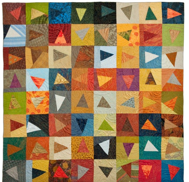 Flying Triangles (2012). Designed and Pieced by Tierney Davis Hogan.  Quilted by Betty Anne Guadalupe. Photography by Jeremy Koons.