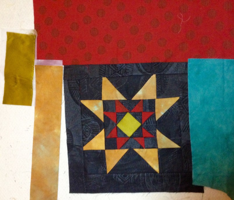 Ohio Star, recycled silks (in progress)